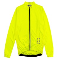 Manufacture Long Sleeve Stretch Breathable Fluorescent Yellow Cycling Shirt Design Moisture Wicking Reflective Design Hem Non-Slip Cycling Shirt Supplier SKCSCP022 45 degree